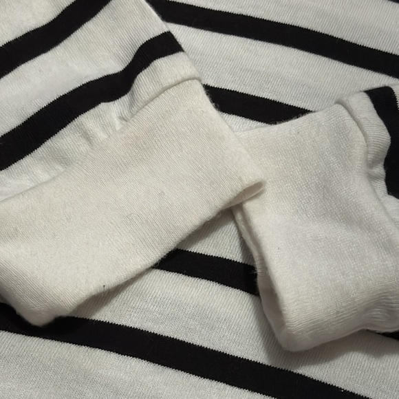 Love Peace & Lazy Days Striped Long Sleeve Tee-M-Semi Cropped-Cotton-White/Black - Picture 10 of 13